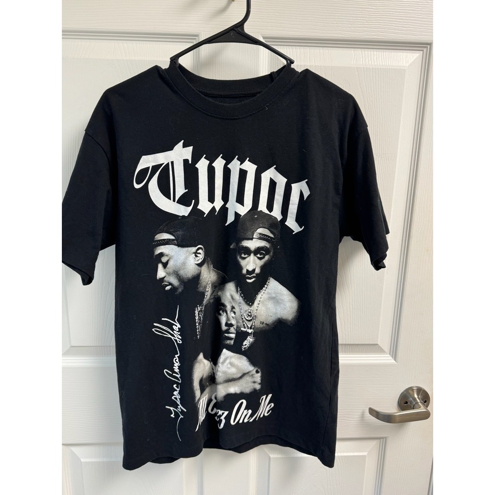 Pull Bear T-Shirt Black S Unisex 2Pac Graphic Tee Short Sleeve Crew Neck‎ Cotton